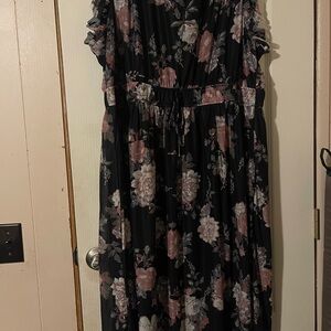 Maurices Black and Pink Floral Midi Dress